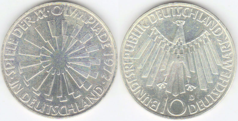 1972 D Germany silver 10 Mark (Olympic Games-Germany) A000033